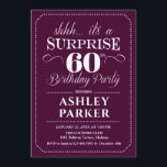 Invitación Surprise 60th Birthday Party<br><div class="desc">Sorpresa 60.ª Invitación a la fiesta de cumpleaños. El diseño es sencillo y elegante,  con vinos de marsala de color burdeos y blanco. Presenta una fuente de script elegante. Celebración sorpresa de cumpleaños para hombre o mujer. ¡Se puede personalizar en cualquier edad!</div>
