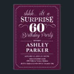 Invitación Surprise 60th Birthday Party<br><div class="desc">Sorpresa 60.ª Invitación a la fiesta de cumpleaños. El diseño es sencillo y elegante,  con vinos de marsala de color burdeos y blanco. Presenta una fuente de script elegante. Celebración sorpresa de cumpleaños para hombre o mujer. ¡Se puede personalizar en cualquier edad!</div>