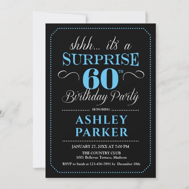 Invitación Surprise 60th Birthday Party - Black Blue (Anverso)