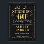 Invitación Surprise 60th Birthday Party - Black Gold<br><div class="desc">Sorpresa 60.ª Invitación a la fiesta de cumpleaños. Sencillo diseño elegante en blanco y oro negro. Presenta una fuente de script elegante. Celebración sorpresa de cumpleaños para hombre o mujer. ¡Se puede personalizar en cualquier edad!</div>