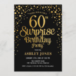 Invitación Surprise 60th Birthday Party - Black & Gold<br><div class="desc">Sorpresa 60.ª Invitación a la fiesta de cumpleaños. Elegante diseño de oro negro y falso purpurina. Presenta un diseño elegante de tipo de letra y letra de guión. Mándame un mensaje si necesitas edad personalizado.</div>