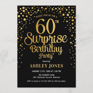 Invitación Surprise 60th Birthday Party - Black & Gold
