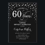 Invitación Surprise 60th Birthday Party - Black Silver<br><div class="desc">Sorpresa 60.ª Invitación a la fiesta de cumpleaños. Elegante diseño en negro y falso purpurina plateado. Presenta el tipo de letra de guión y los diamantes confetti. ¡Salud a 60 años! Mándame un mensaje si necesitas más personalización.</div>