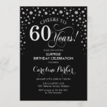 Invitación Surprise 60th Birthday Party - Black Silver<br><div class="desc">Sorpresa 60.ª Invitación a la fiesta de cumpleaños. Elegante diseño en negro y falso purpurina plateado. Presenta el tipo de letra de guión y los diamantes confetti. ¡Salud a 60 años! Mándame un mensaje si necesitas más personalización.</div>