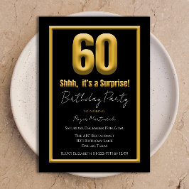 Invitación Surprise 60th Birthday Party Bold Gold and Black