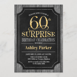 Invitación Surprise 60th Birthday Party - Chalkboard Gold
