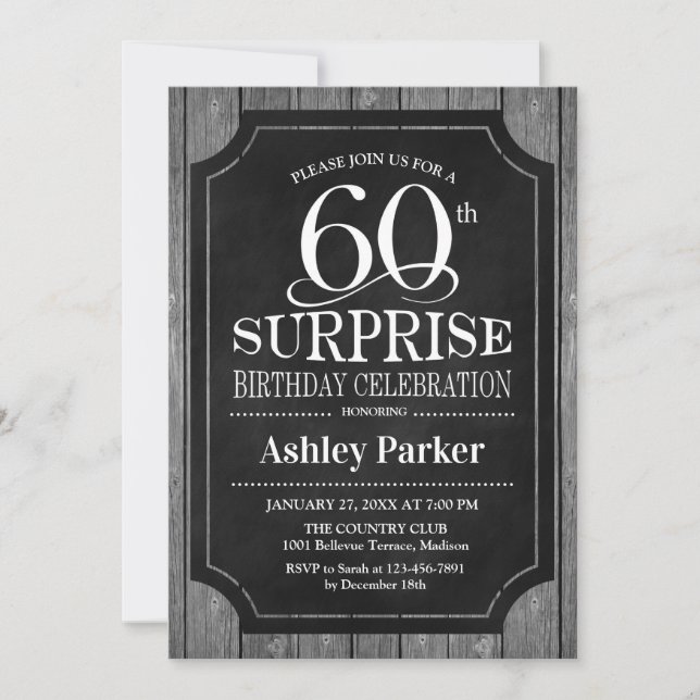Invitación Surprise 60th Birthday Party - Chalkboard White (Anverso)