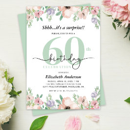 Invitación Surprise 60th Birthday Party Elegant Pastel Floral