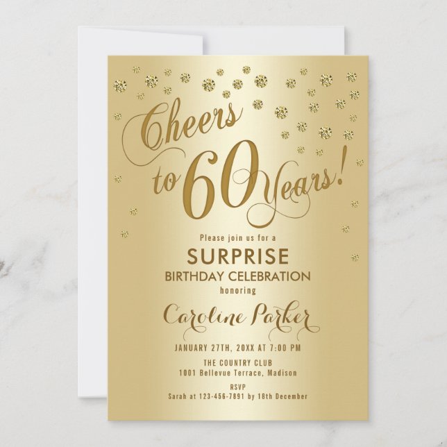 Invitación Surprise 60th Birthday Party - Gold (Anverso)