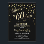 Invitación Surprise 60th Birthday Party - Gold Black<br><div class="desc">Sorpresa 60th Birthday Party Invitation Elegante diseño con falso oro purpurina y negro. Presenta el tipo de letra del guión y el perfil. ¡Salud a 60 años! Mándame un mensaje si necesitas una edad personalizado.</div>