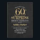 Invitación Surprise 60th Birthday Party - Gold Black<br><div class="desc">Invitación a la celebración de cumpleaños número 60 de una sorpresa rústica. Elegante diseño elegante con pizarra negra y un patrón de oro purpurina falso. Presenta una fuente de script elegante. Mándame un mensaje si necesitas más personalización.</div>