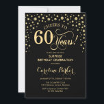 Invitación Surprise 60th Birthday Party - Gold Black<br><div class="desc">Sorpresa 60.ª Invitación a la fiesta de cumpleaños. Diseño elegante en oro negro y falso purpurina . Presenta el tipo de letra de guión y los diamantes confetti. ¡Salud a 60 años! Mándame un mensaje si necesitas más personalización.</div>