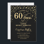 Invitación Surprise 60th Birthday Party - Gold Black<br><div class="desc">Sorpresa 60.ª Invitación a la fiesta de cumpleaños. Diseño elegante en oro negro y falso purpurina . Presenta el tipo de letra de guión y los diamantes confetti. ¡Salud a 60 años! Mándame un mensaje si necesitas más personalización.</div>
