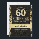 Invitación Surprise 60th Birthday Party - Gold Black<br><div class="desc">Sorpresa 60 cumpleaños invitación de fiesta en negro y oro. Elegante carta de invitación con oro falso purpurina y diamantes. El diseño clásico es perfecto para un fiesta elegante. Por favor,  envíame un mensaje si necesitas una edad personalizado.</div>