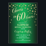 Invitación Surprise 60th Birthday Party - Gold Green<br><div class="desc">Sorpresa 60.ª Invitación a la fiesta de cumpleaños. Elegante diseño con finos dorados purpurinas y verde. Presenta el tipo de letra del guión y el perfil. ¡Salud a 60 años! Mándame un mensaje si necesitas una edad personalizado.</div>