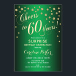 Invitación Surprise 60th Birthday Party - Gold Green<br><div class="desc">Sorpresa 60.ª Invitación a la fiesta de cumpleaños. Elegante diseño con finos dorados purpurinas y verde. Presenta el tipo de letra del guión y el perfil. ¡Salud a 60 años! Mándame un mensaje si necesitas una edad personalizado.</div>