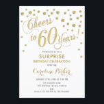 Invitación Surprise 60th Birthday Party - Gold White<br><div class="desc">Sorpresa 60th Birthday Party Invitation Elegante diseño con falso oro purpurina y blanco. Presenta el tipo de letra del guión y el perfil. ¡Salud a 60 años! Mándame un mensaje si necesitas una edad personalizado.</div>