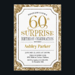 Invitación Surprise 60th Birthday Party - Gold White<br><div class="desc">Invitación a la celebración de cumpleaños número 60. Elegante diseño elegante en tonos blanco y purpurina. Presenta una fuente de script elegante. Mándame un mensaje si necesitas más personalización.</div>