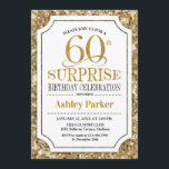 Invitación Surprise 60th Birthday Party - Gold White<br><div class="desc">Invitación a la celebración de cumpleaños número 60. Elegante diseño elegante en tonos blanco y purpurina. Presenta una fuente de script elegante. Mándame un mensaje si necesitas más personalización.</div>