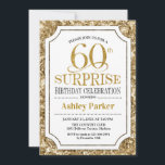 Invitación Surprise 60th Birthday Party - Gold White<br><div class="desc">Invitación a la celebración de cumpleaños número 60. Elegante diseño elegante en tonos blanco y purpurina. Presenta una fuente de script elegante. Mándame un mensaje si necesitas más personalización.</div>