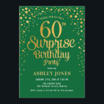 Invitación Surprise 60th Birthday Party - Green & Gold<br><div class="desc">Sorpresa 60.ª Invitación a la fiesta de cumpleaños. Diseño elegante en verde bosque y oro falso purpurina. Presenta un diseño elegante de tipo de letra y letra de guión. Mándame un mensaje si necesitas edad personalizado.</div>
