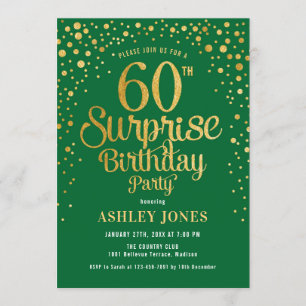 Invitación Surprise 60th Birthday Party - Green & Gold