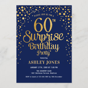Invitación Surprise 60th Birthday Party - Navy & Gold