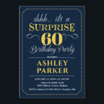 Invitación Surprise 60th Birthday Party - Navy Gold<br><div class="desc">Sorpresa 60.ª Invitación a la fiesta de cumpleaños. Sencillo diseño elegante en oro azul marino y amarillo. Presenta una fuente de script elegante. Celebración sorpresa de cumpleaños para hombre o mujer. ¡Se puede personalizar en cualquier edad!</div>