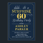 Invitación Surprise 60th Birthday Party - Navy Gold<br><div class="desc">Sorpresa 60.ª Invitación a la fiesta de cumpleaños. Sencillo diseño elegante en oro azul marino y amarillo. Presenta una fuente de script elegante. Celebración sorpresa de cumpleaños para hombre o mujer. ¡Se puede personalizar en cualquier edad!</div>