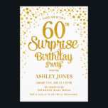 Invitación Surprise 60th Birthday Party - Oro y Blanco<br><div class="desc">Sorpresa 650ª Invitación a la fiesta de cumpleaños. Elegante diseño de oro blanco y falso purpurina. Presenta un diseño elegante de tipo de letra y letra de guión. Mándame un mensaje si necesitas edad personalizado.</div>