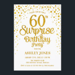 Invitación Surprise 60th Birthday Party - Oro y Blanco<br><div class="desc">Sorpresa 650ª Invitación a la fiesta de cumpleaños. Elegante diseño de oro blanco y falso purpurina. Presenta un diseño elegante de tipo de letra y letra de guión. Mándame un mensaje si necesitas edad personalizado.</div>