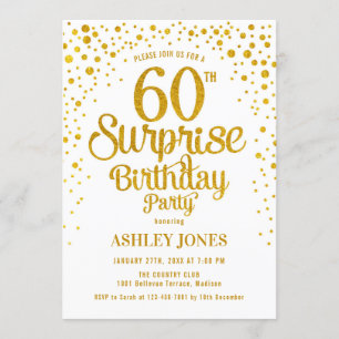 Invitación Surprise 60th Birthday Party - Oro y Blanco