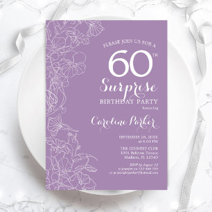 Invitación Surprise 60th Birthday Party - Purple Floral