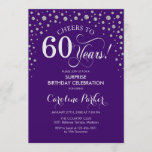 Invitación Surprise 60th Birthday Party - Purple Silver<br><div class="desc">Sorpresa 60.ª Invitación a la fiesta de cumpleaños. Elegante diseño en color púrpura y falso purpurina plateado. Presenta el tipo de letra de guión y los diamantes confetti. ¡Salud a 60 años! Mándame un mensaje si necesitas más personalización.</div>