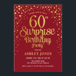 Invitación Surprise 60th Birthday Party - Red & Gold<br><div class="desc">Sorpresa 60.ª Invitación a la fiesta de cumpleaños. Elegante diseño de color rojo oscuro y falso oro purpurina. Presenta un diseño elegante de tipo de letra y letra de guión. Mándame un mensaje si necesitas edad personalizado.</div>