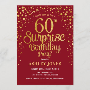 Invitación Surprise 60th Birthday Party - Red & Gold