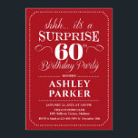 Invitación Surprise 60th Birthday Party - Red White<br><div class="desc">Sorpresa 60.ª Invitación a la fiesta de cumpleaños. Sencillo diseño elegante en rojo oscuro y blanco. Presenta una fuente de script elegante. Celebración sorpresa de cumpleaños para hombre o mujer. ¡Se puede personalizar en cualquier edad!</div>