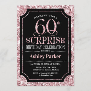 Invitación Surprise 60th Birthday Party - Rosa Gold Black