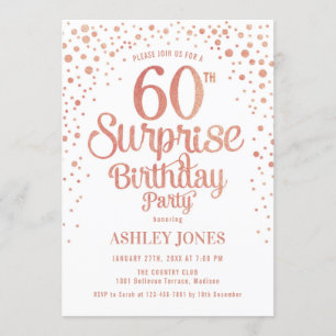 Invitación Surprise 60th Birthday Party - Rosa Gold & White