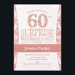 Invitación Surprise 60th Birthday Party - Rosa Gold White<br><div class="desc">Sorpresa 60 cumpleaños invitación de fiesta en oro blanco y rosa. Elegante carta de invitación con oro falso rosa purpurina y diamantes. El diseño clásico es perfecto para un fiesta elegante. Por favor,  envíame un mensaje si necesitas una edad personalizado.</div>