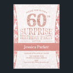 Invitación Surprise 60th Birthday Party - Rosa Gold White<br><div class="desc">Sorpresa 60 cumpleaños invitación de fiesta en oro blanco y rosa. Elegante carta de invitación con oro falso rosa purpurina y diamantes. El diseño clásico es perfecto para un fiesta elegante. Por favor,  envíame un mensaje si necesitas una edad personalizado.</div>