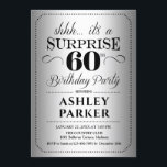 Invitación Surprise 60th Birthday Party - Silver<br><div class="desc">Sorpresa 60.ª Invitación a la fiesta de cumpleaños. Diseño sencillo y elegante en plata y negro. Con un patrón de Relieve metalizado plateado falso y un tipo de letra de guión elegante. Celebración sorpresa de cumpleaños para hombre o mujer. ¡Se puede personalizar en cualquier edad!</div>