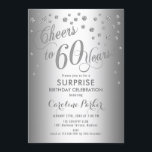 Invitación Surprise 60th Birthday Party - Silver<br><div class="desc">Sorpresa 60 cumpleaños Invitación a fiesta Elegante diseño con falsa plata purpurina. Presenta el tipo de letra del guión y el perfil. ¡Salud a 60 años! Mándame un mensaje si necesitas una edad personalizado.</div>