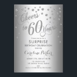 Invitación Surprise 60th Birthday Party - Silver<br><div class="desc">Sorpresa 60 cumpleaños Invitación a fiesta Elegante diseño con falsa plata purpurina. Presenta el tipo de letra del guión y el perfil. ¡Salud a 60 años! Mándame un mensaje si necesitas una edad personalizado.</div>