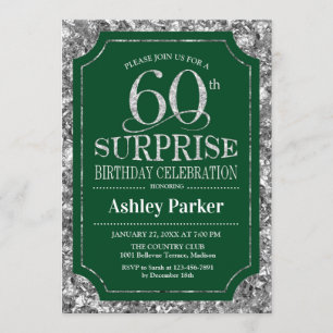Invitación Surprise 60th Birthday Party - Silver Green