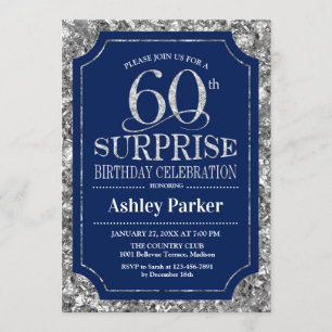 Invitación Surprise 60th Birthday Party - Silver Navy Blue