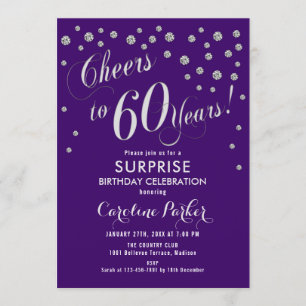 Invitación Surprise 60th Birthday Party - Silver Purple