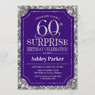 Invitación Surprise 60th Birthday Party - Silver Purple