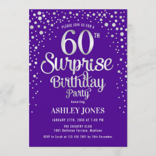 Invitación Surprise 60th Birthday Party - Silver & Purple
