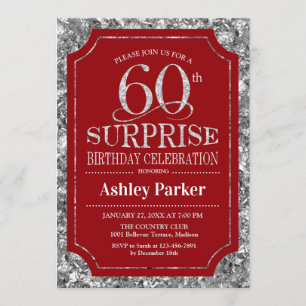 Invitación Surprise 60th Birthday Party - Silver Red